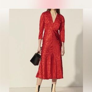 Sandro Red Midi Dress with V-Neck